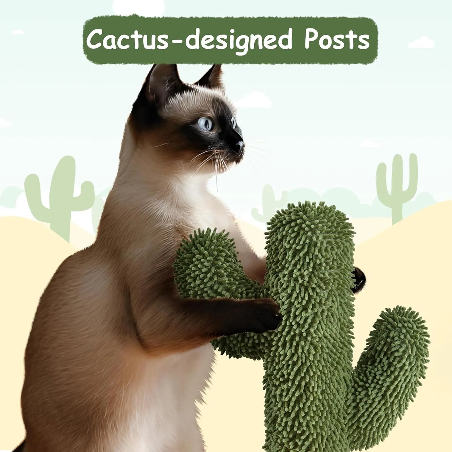 | Cactus Cat Tree | 59.5in Cat Tower w/Cute Perch, Cozy Condo, Convenient Climbing Ladder | Moppy Fabric-Covered Cat H