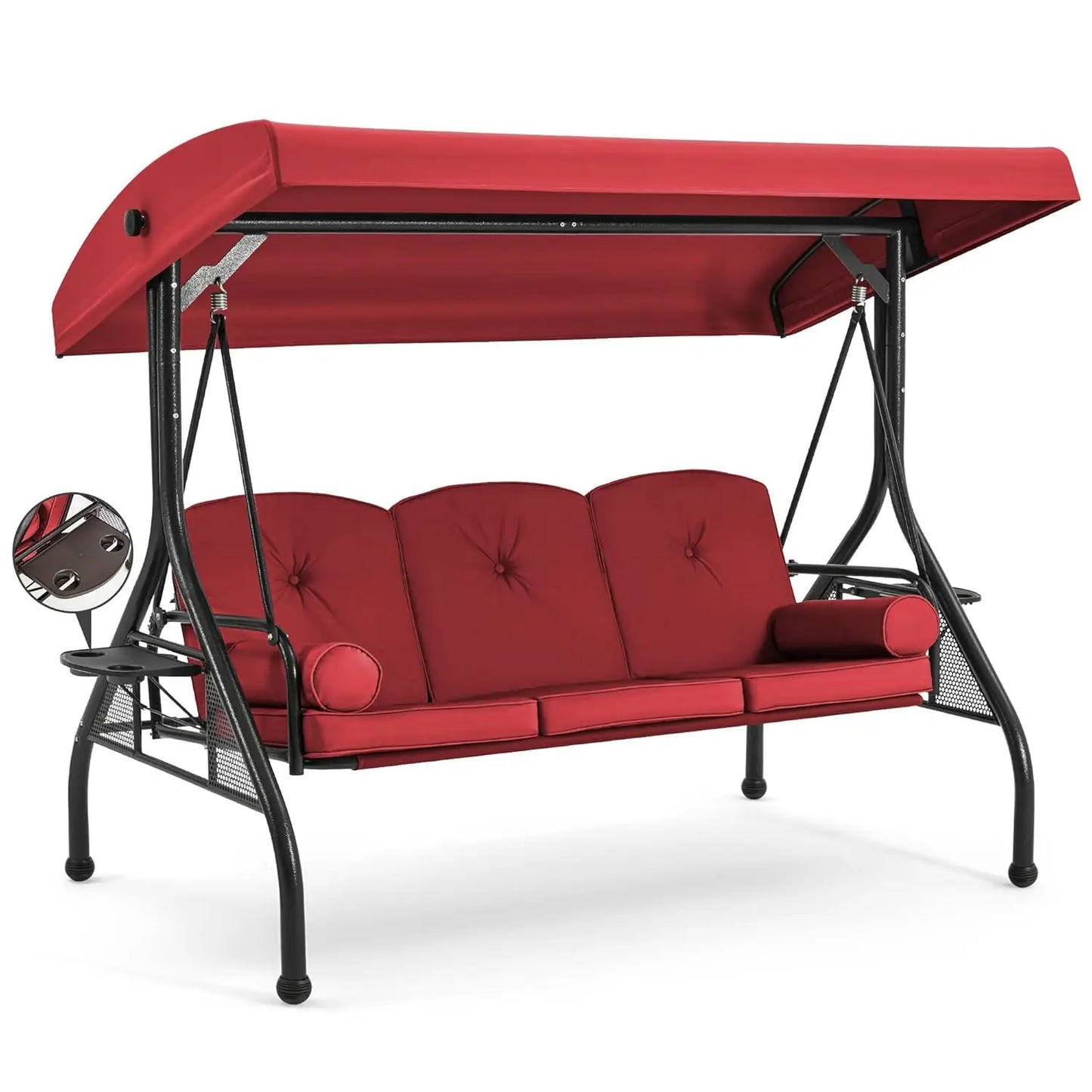 3 Seat Outdoor Porch Swing Bed Adjustable Canopy Convertible Patio Glider Cup Holder Cushions Pillow Backyard Customized