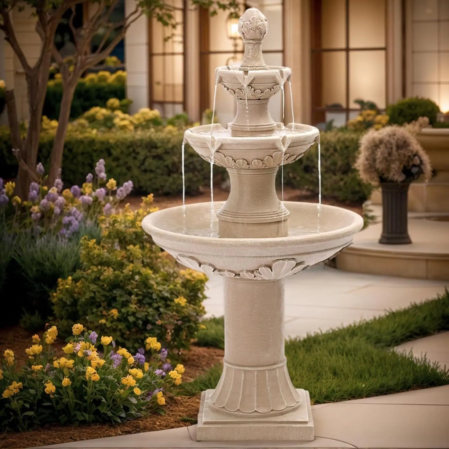 3 Tier Outdoor Water Fountain 48 4 H Floor Backyard Garden Fountain Water Feature Indoor with Pump Outdoor Freestanding