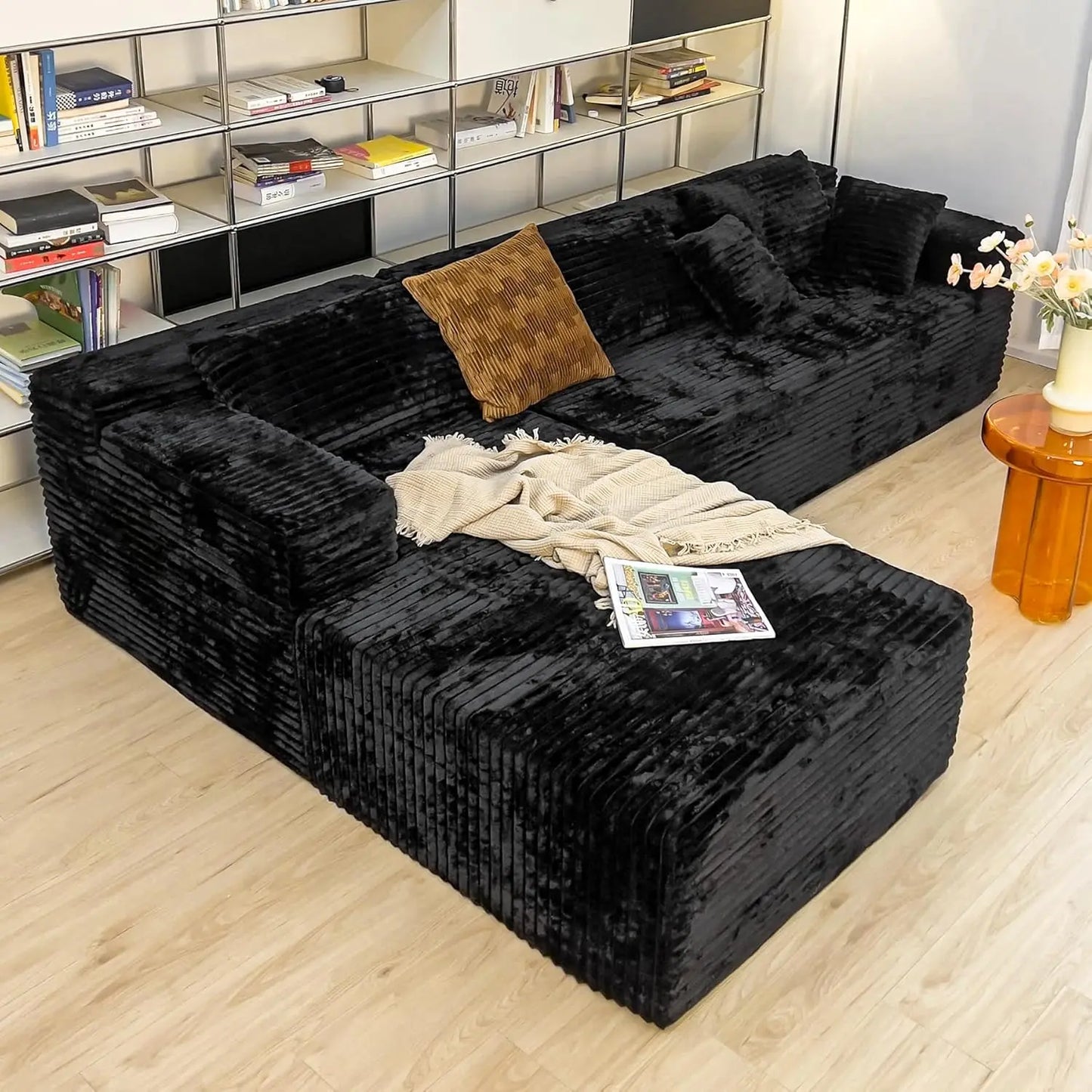 Sectional couches for Living Room Corduroy Couch, 104" Cloud Sectional Couch with L-Shape Chaise, Modern Modular, Customized