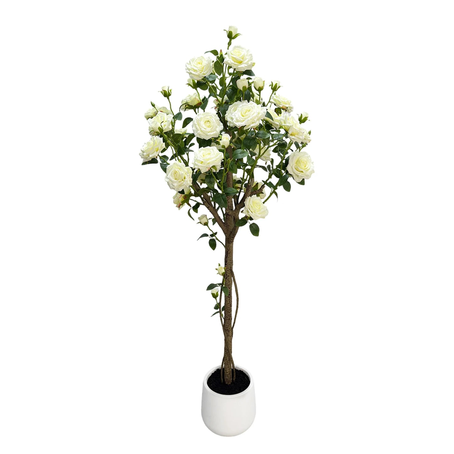 150cm Fake Flower Tree Artificial White Rose Artificial Flowers Faux Trees Indoor Decor Trees for Home Living Room Porch Farmho