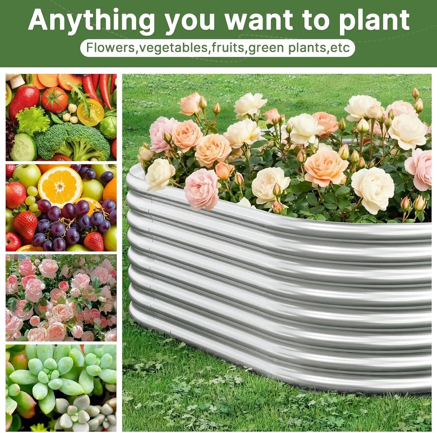 3-Piece Galvanized Steel Raised Garden Bed, 3x2ft Outdoor Planter Box for Vegetables and Flowers