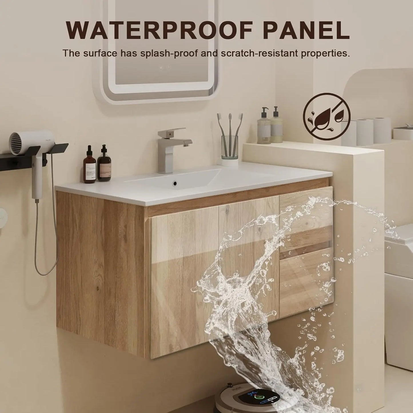Floating Bathroom Vanity with Sink Wall Mounted Cabinet with 2 Soft-Close Drawers and Doors, Moisture-Resistant, Customized