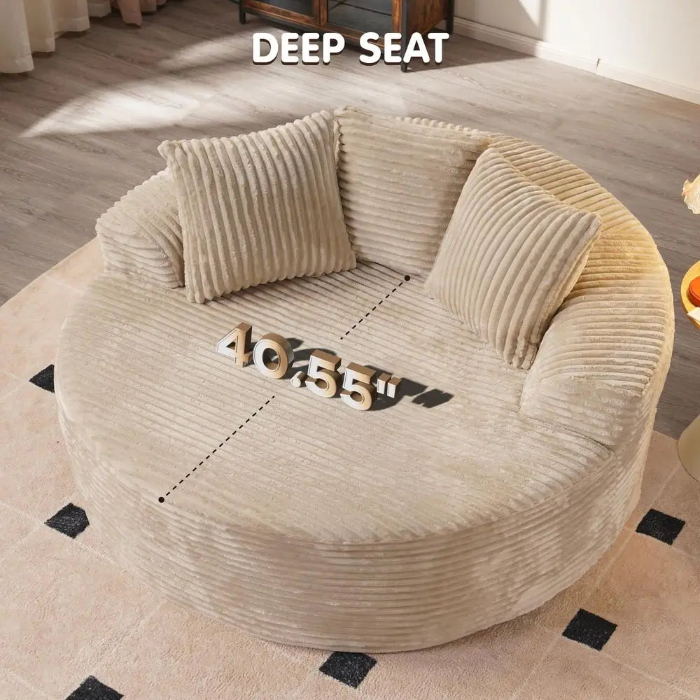 58 Oversized Round Chair Lounge Chaise Indoor, No Assembly Required, Cloud Large Circle Chair with Plush Fuax Fur, Fluffy Moder