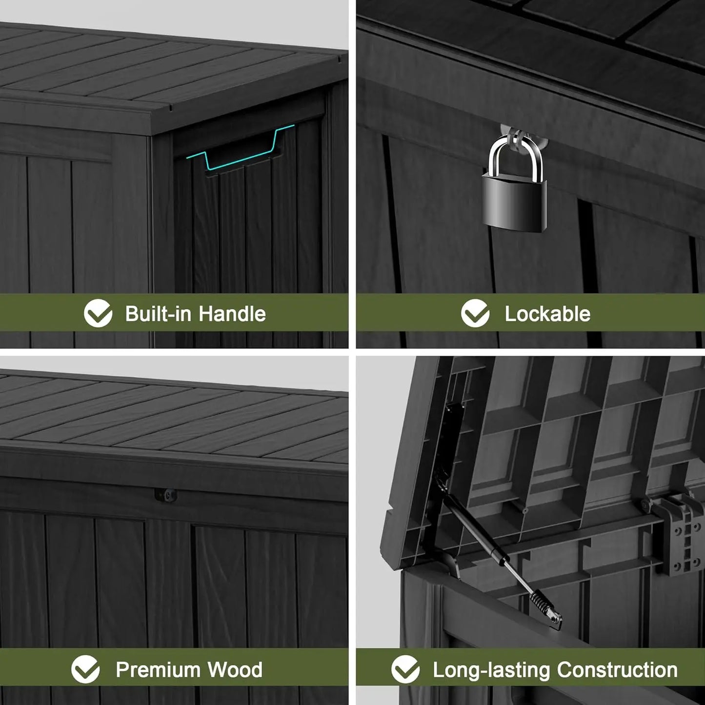 150 Gallon Waterproof Outdoor Storage Box Lockable Resin Deck Box for Patio Garden Tools Black