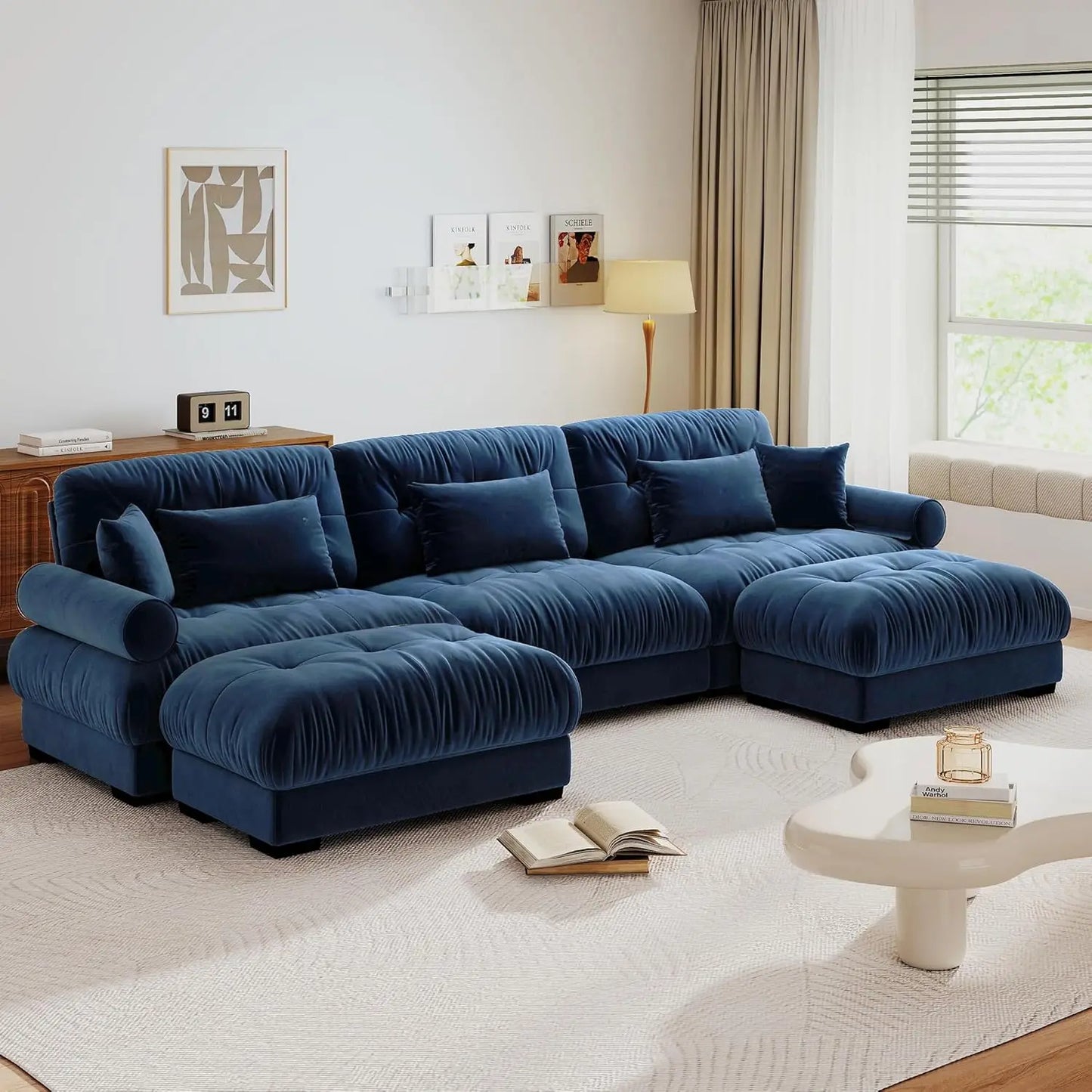 130" U Shaped Modular Sectional Sofa with Ottoman Deep Seat Velvet Oversized Living Room Furniture, Customized