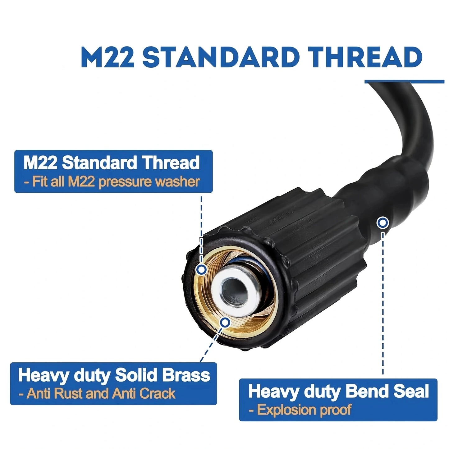 1pc 3-layer braided, shiny 5800PSl high-pressure washer hose - 26ft/50ft bright black-explosion no trace, anti-twist electric wa
