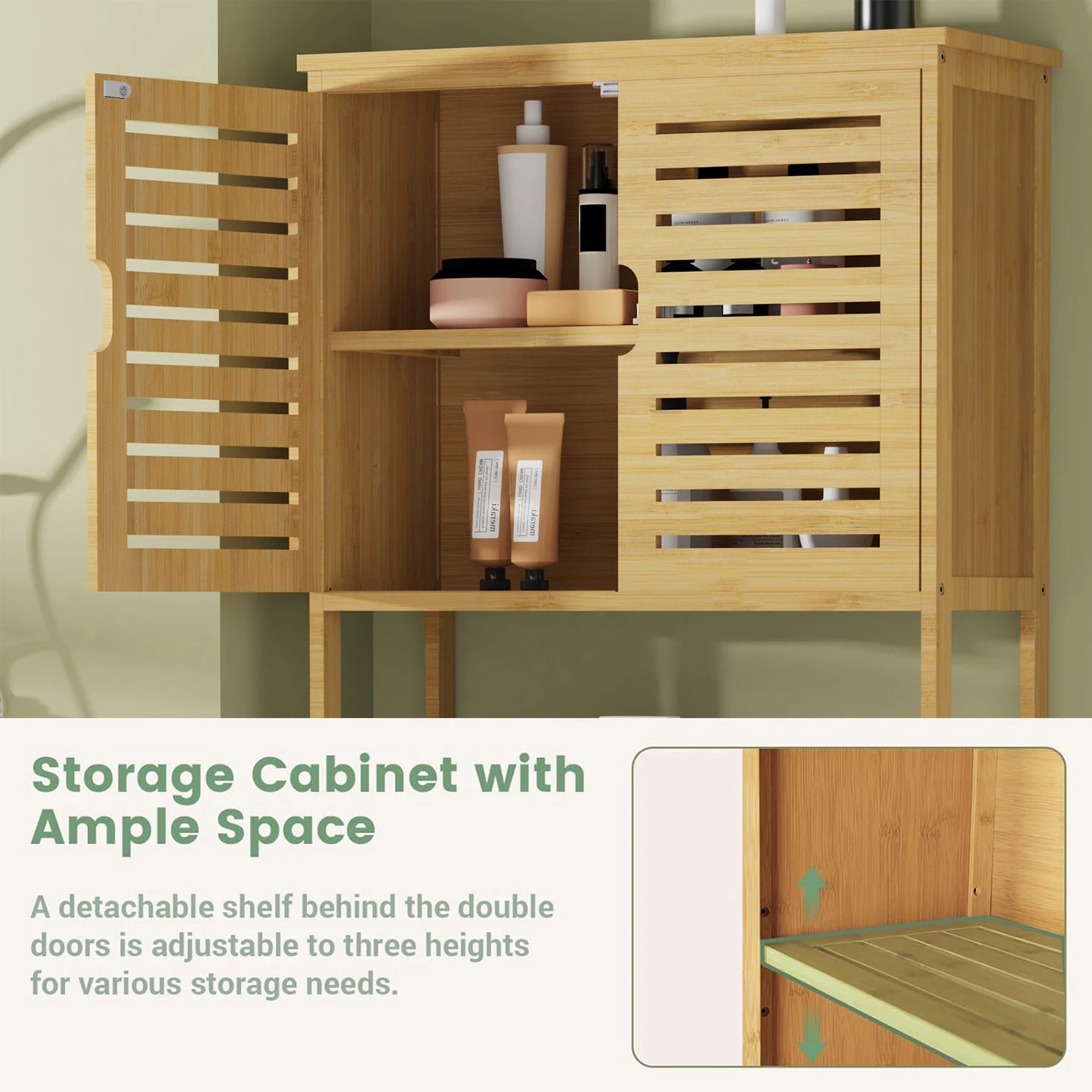 Over-the-Toilet Bathroom Storage Cabinet Bamboo Tall Organizer Rack Free Standing