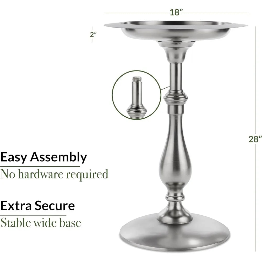 Classic Pewter Pedestal Free Standing Bird Bath for Outside Backyard, Outdoor Patio, Garden, Birdbath by Good Directions, Hummi