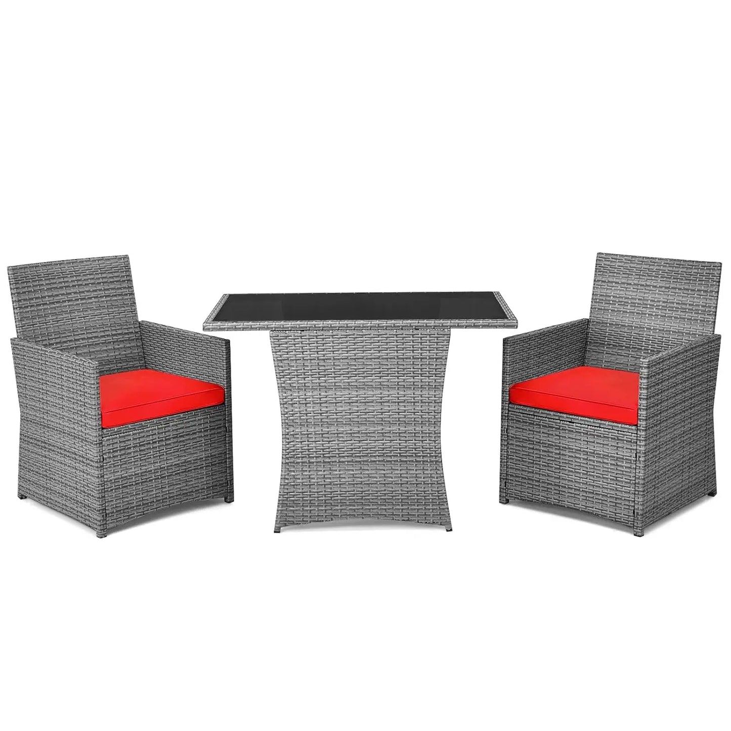 3 Pieces Patio Rattan Furniture Set, Outdoor Wicker Conversation Set with Sponge and Coffee Table, Cushioned Dining, Customized