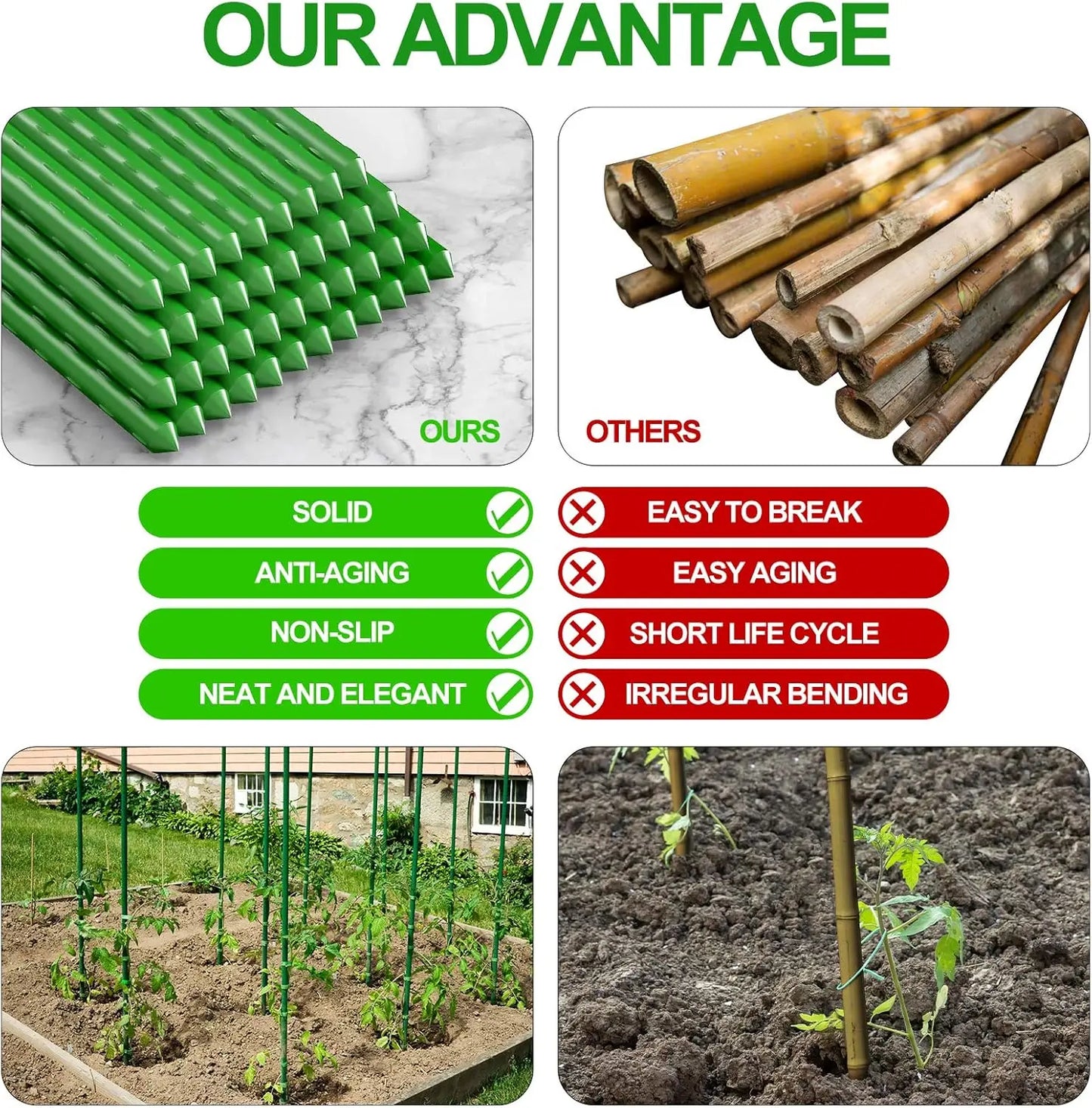 5ft Sturdy Tomato Stakes, Plant Support Sticks for Outdoor Gardening, Pack of 50