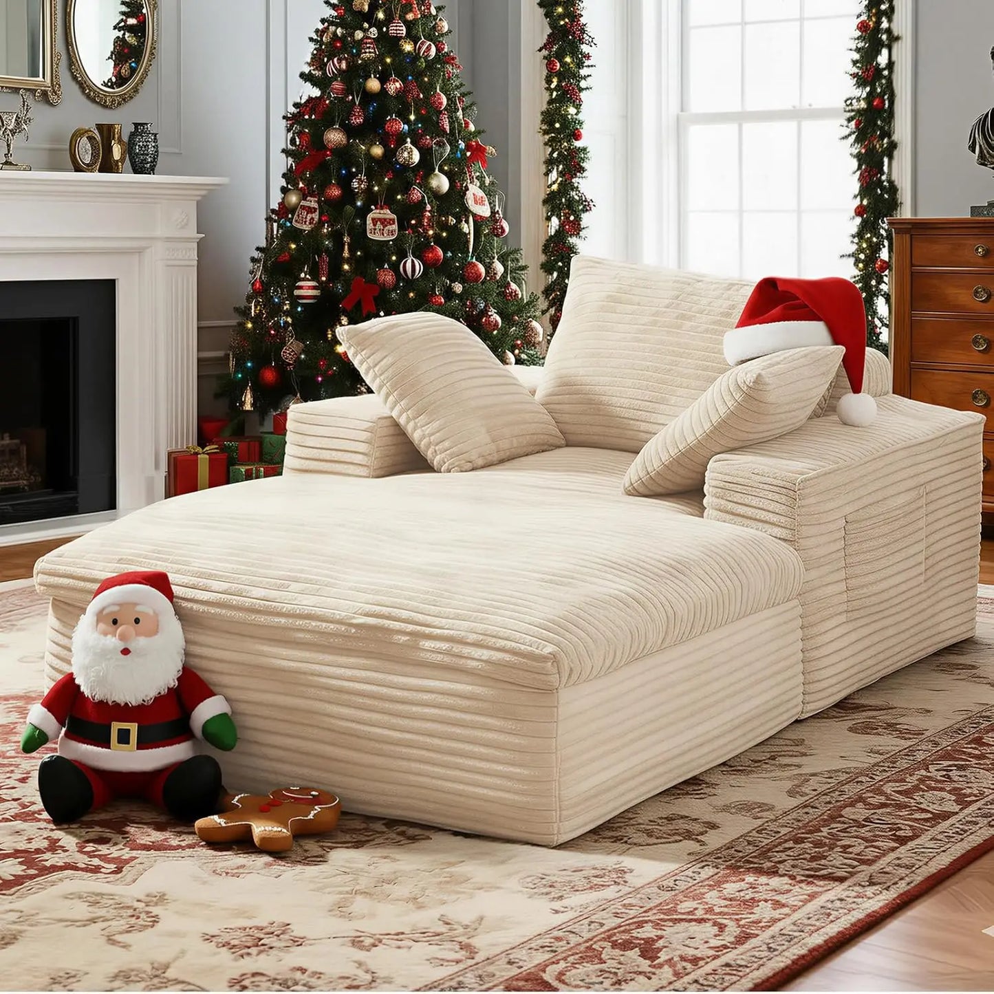 68" Oversized Chaise Lounge Indoor Cloud Layer Couch 3 Pillows Reading No Assembly Black Customized