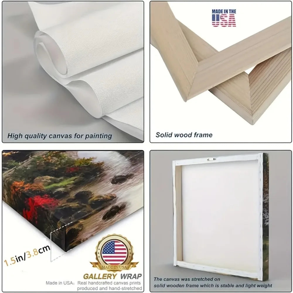 Beautiful floral paintings, dark blue and light colors, graceful flowers, upholstery, 1.5 inch thick pine solid frame.