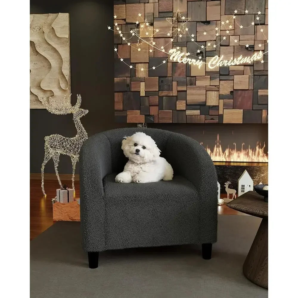 Luxurious Barrel and Club Chairs Set, Sherpa-Lined Armchair in Oyster Gray for Living, Bedroom, or Office