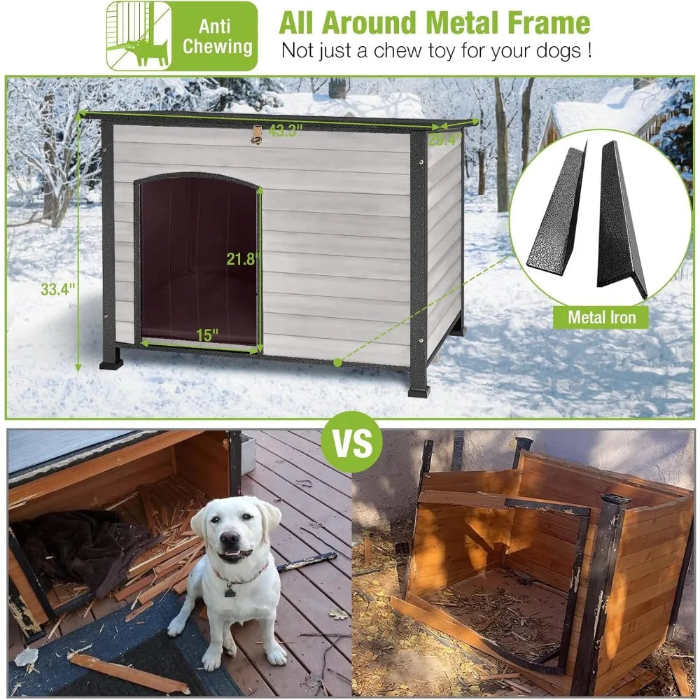 Dog House Insulated Outdoor Dog Kennel with Liner for Winter Large(Off-White)