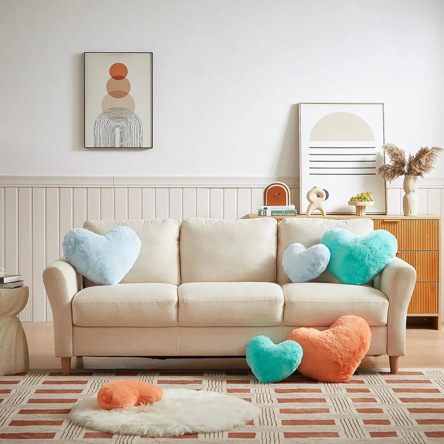 Ultra-Soft Heart-Shaped Pillow, Light Blue Fluffy Throw Cushion for Living Room Decor, 15x18 Inch Gift