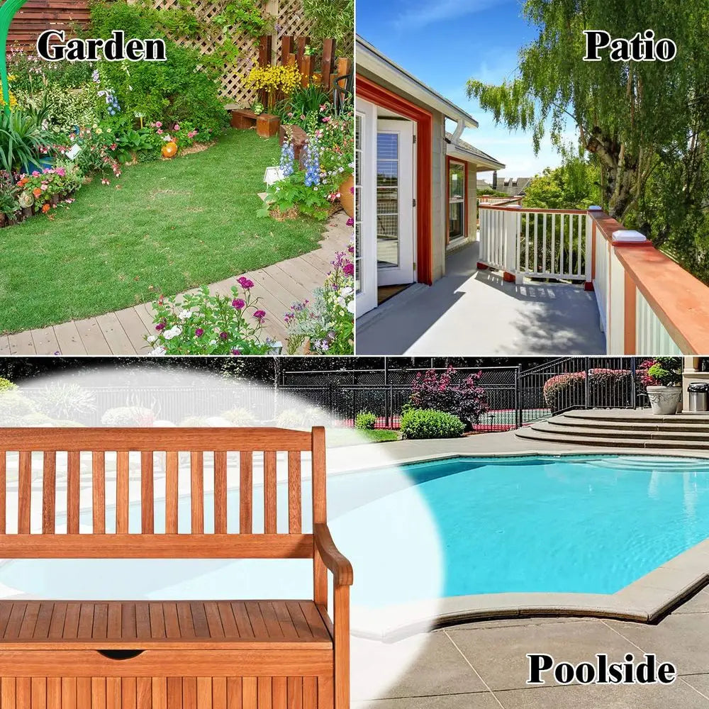 Outdoor Wood Storage Bench Deck Box, Entryway Porch Storage Bench with Inner Removable DustProof Lining amp Portable Handles, E