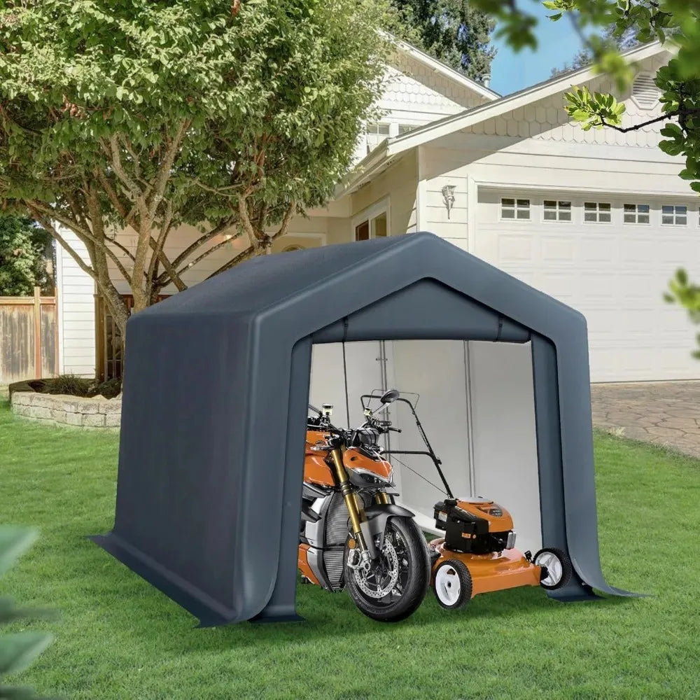 Outdoor Storage Shed Carport 6x10 ft Heavy Duty, Portable Garden Yard Car Port Shelter Storage Tent Garage with Roll Up Doors