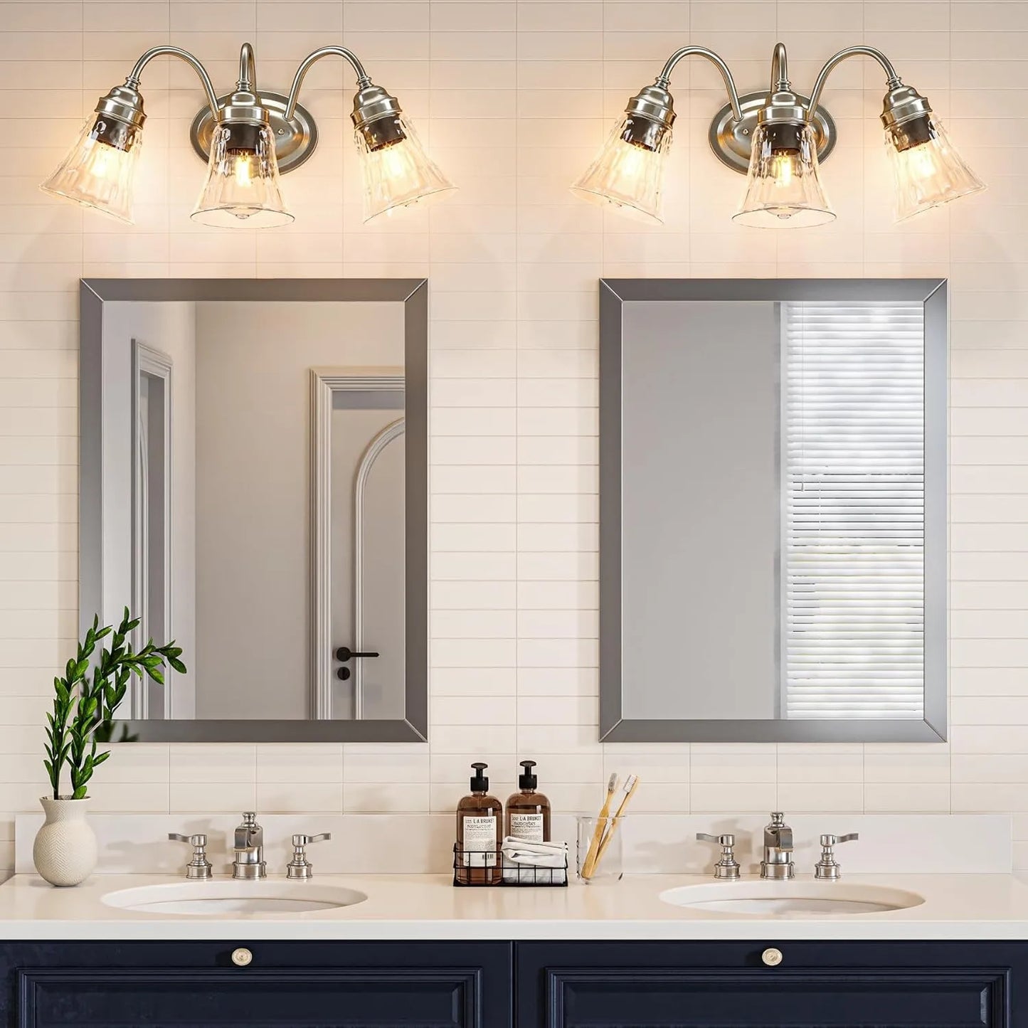 3-Light Bathroom Light Fixtures, Modern Wall Lights w/ Glass Shades for Bathroom