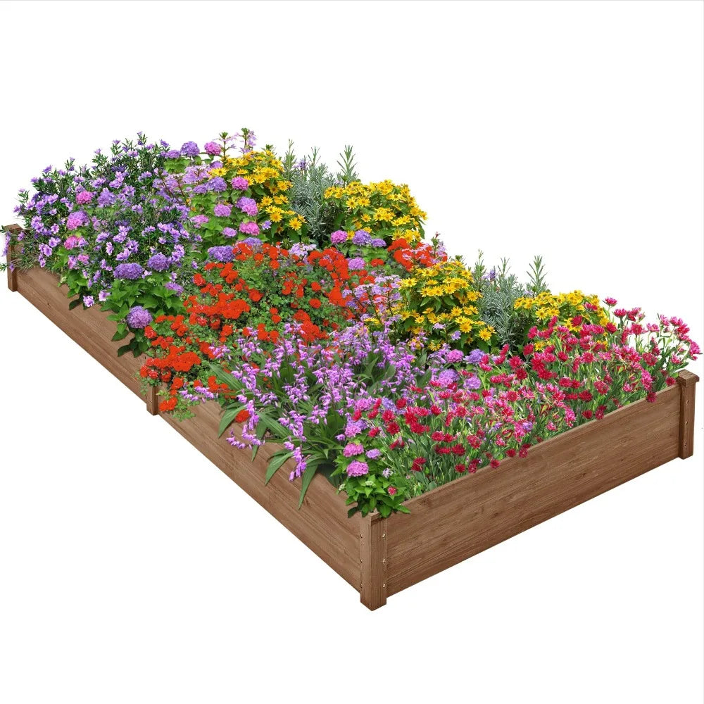 Yah 8x2ft Wooden Raised Garden Bed,Divisible Elevated Planter Box for Flowers Vegetables Herbs Outdoor,Natural,95x25x11in
