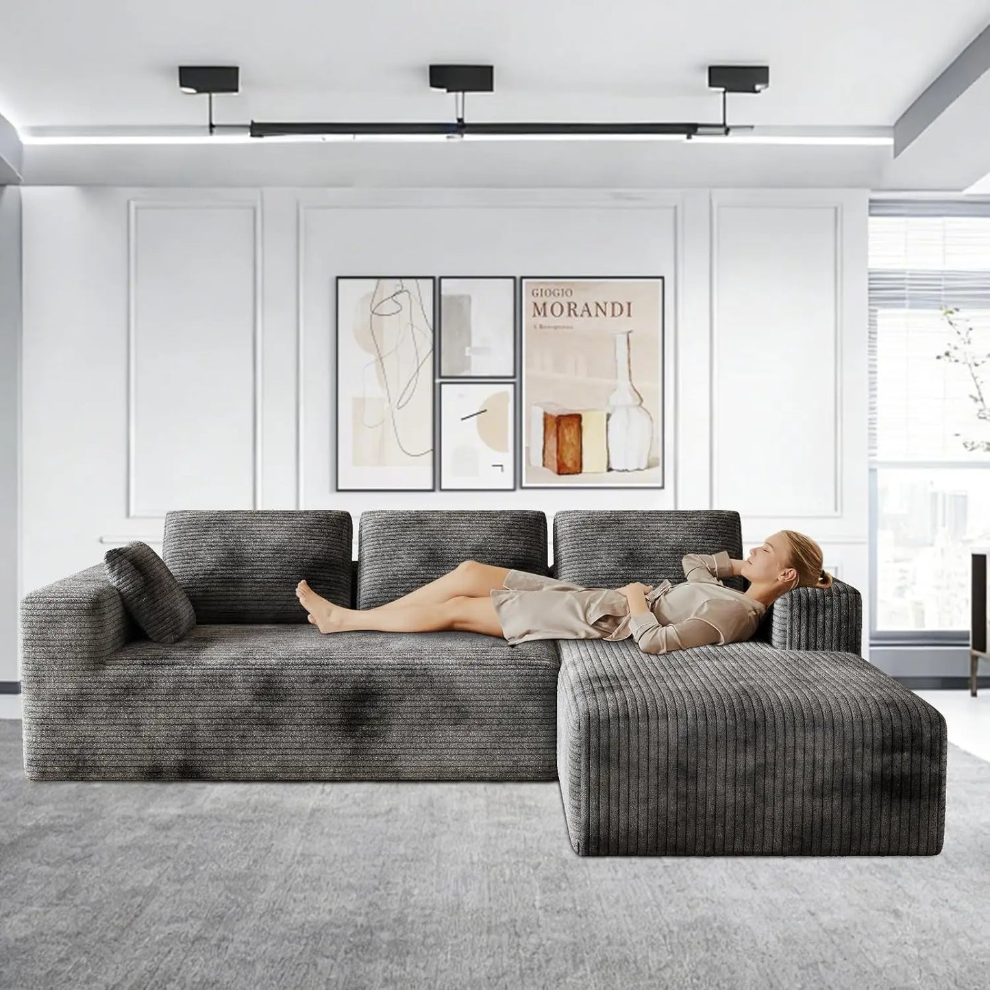 106" Corduroy Sectional Couch, Boneless L Shaped Couch with Deep Seat, Cloud Foam Sofa with Oversized Chaise,, Customized