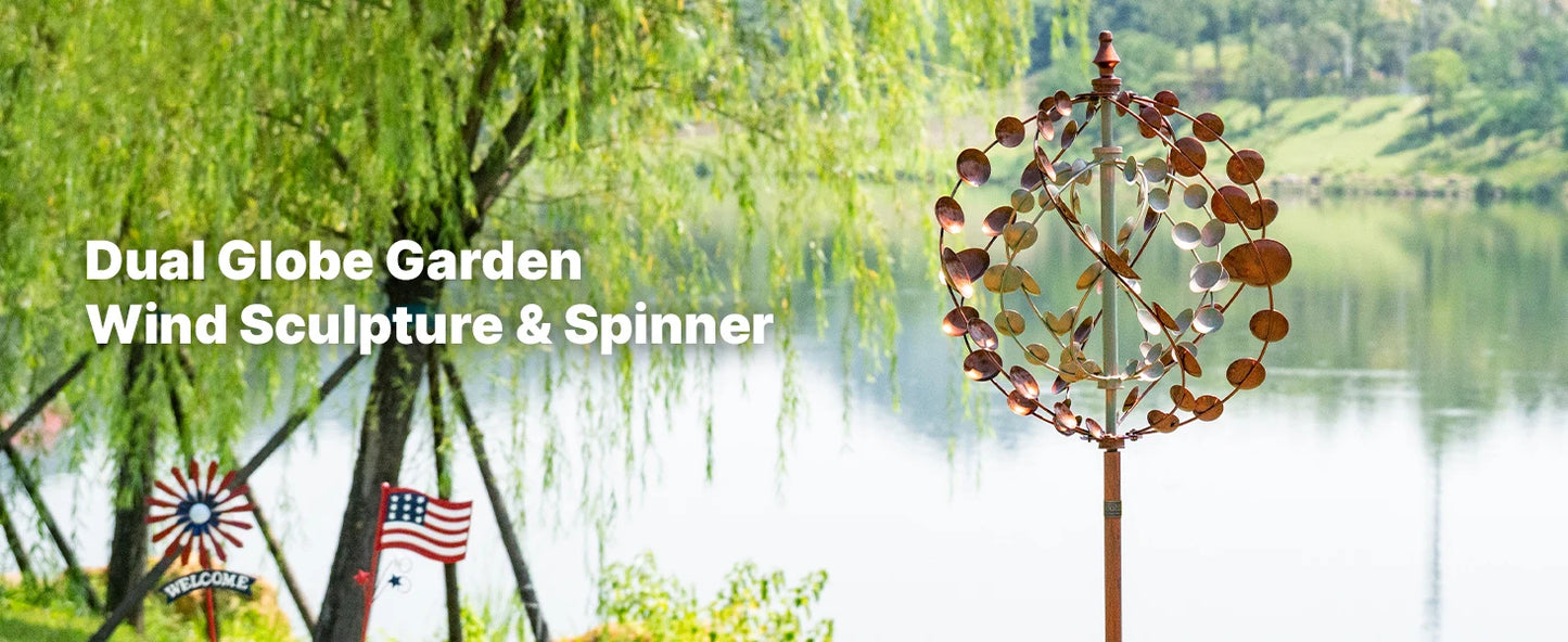 Wind Spinners Outdoor, 75" Large Metal Kinetic Wind Sculptures for Garden, 360 Degrees Swivel Yard Art with 2 Pcs Welcome Flag