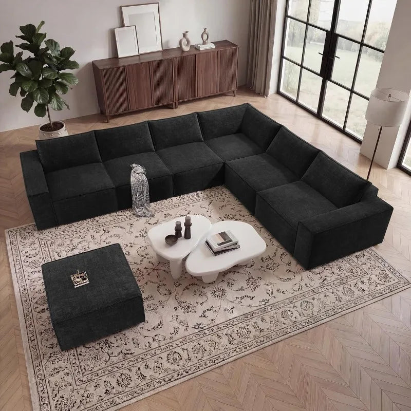 Vesgantti Modular Sectional Boneless Couch, Modern Sofa with Ottoman & Deep Seat, Convertible Chenille L Shaped Cloud Couches