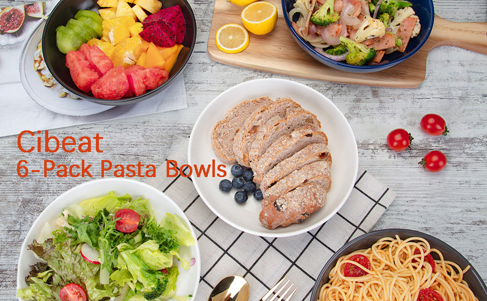 22 Ounce Porcelain Pasta Bowls Set 6 Pack Premium Ceramic Large Capacity Plates for Salad and Soup, Serving Bowl,Dishwasher Safe