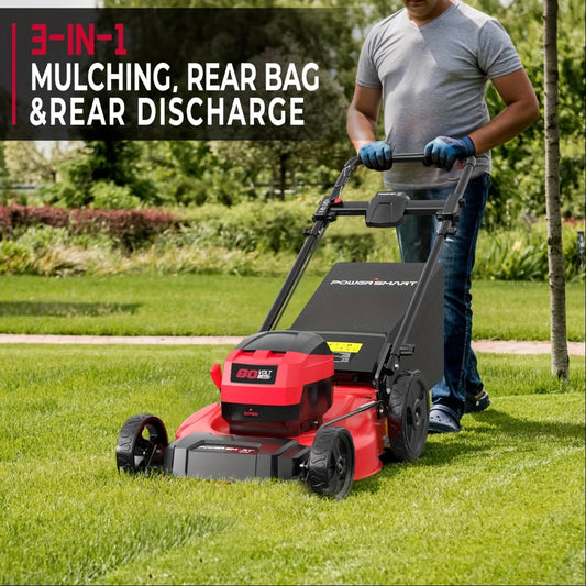 PowerSmart 80V 21in 3-in-1 Push Cordless Lawn Mower, Brushless Battery Lawn Mower with 6.0Ah Battery and Charger