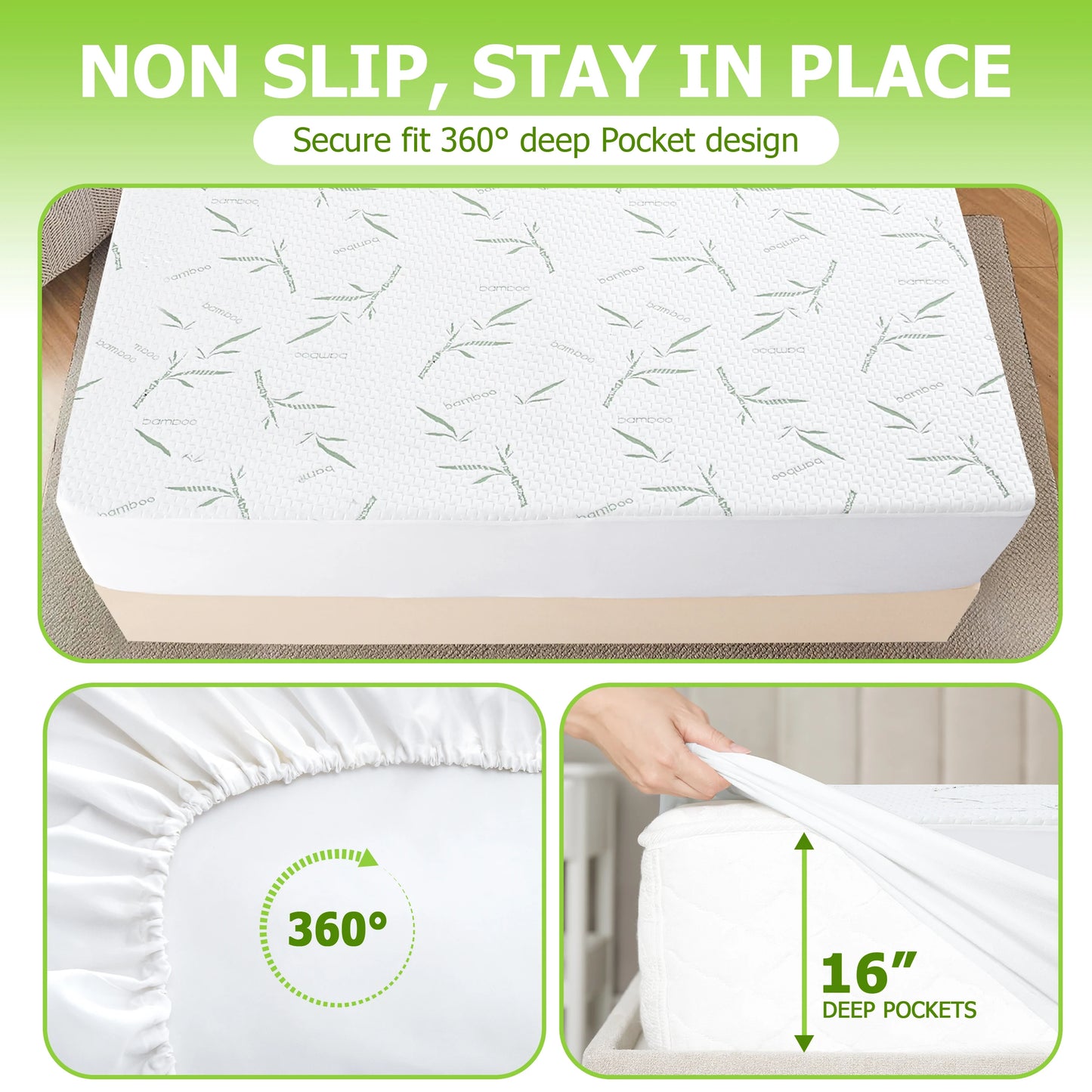 Lux Decor Mattress Protector, Cooling Rayon dervied from Bamboo Viscose, 100% Waterproof - Fitted Sheet Style, Deep Pocket