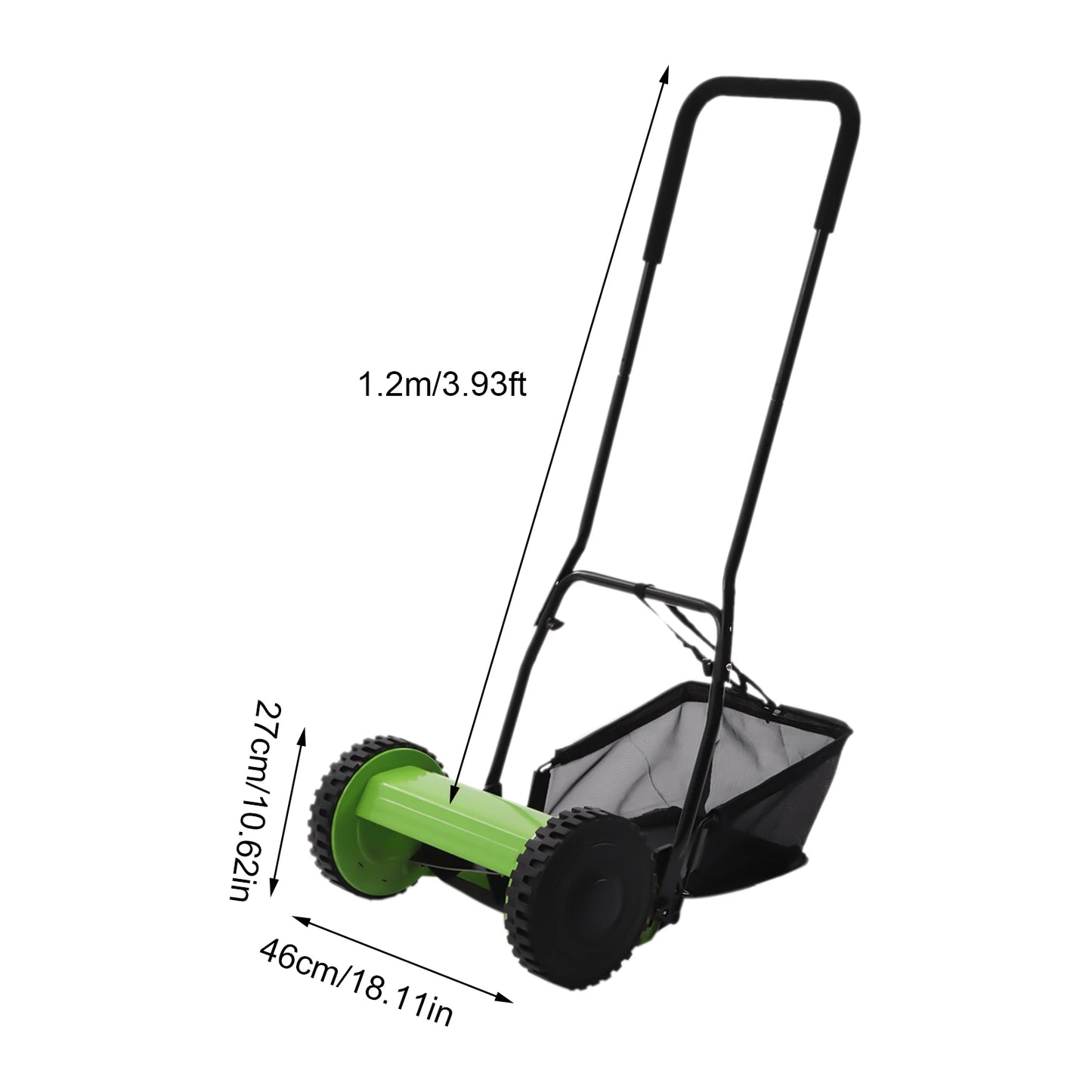 5-Blade Wheeled Lawn Mower Manual Reel Push Walk Behind Dual Adjustable Height