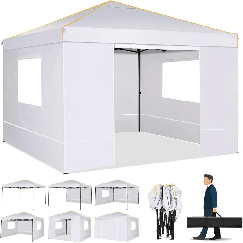 10x10ft Pop Up Canopy Gazebo Tent Awning With Mesh Window 4 Sidewall Carry Bag 4 Stakes Ropes For Party Event Garden Courtyard