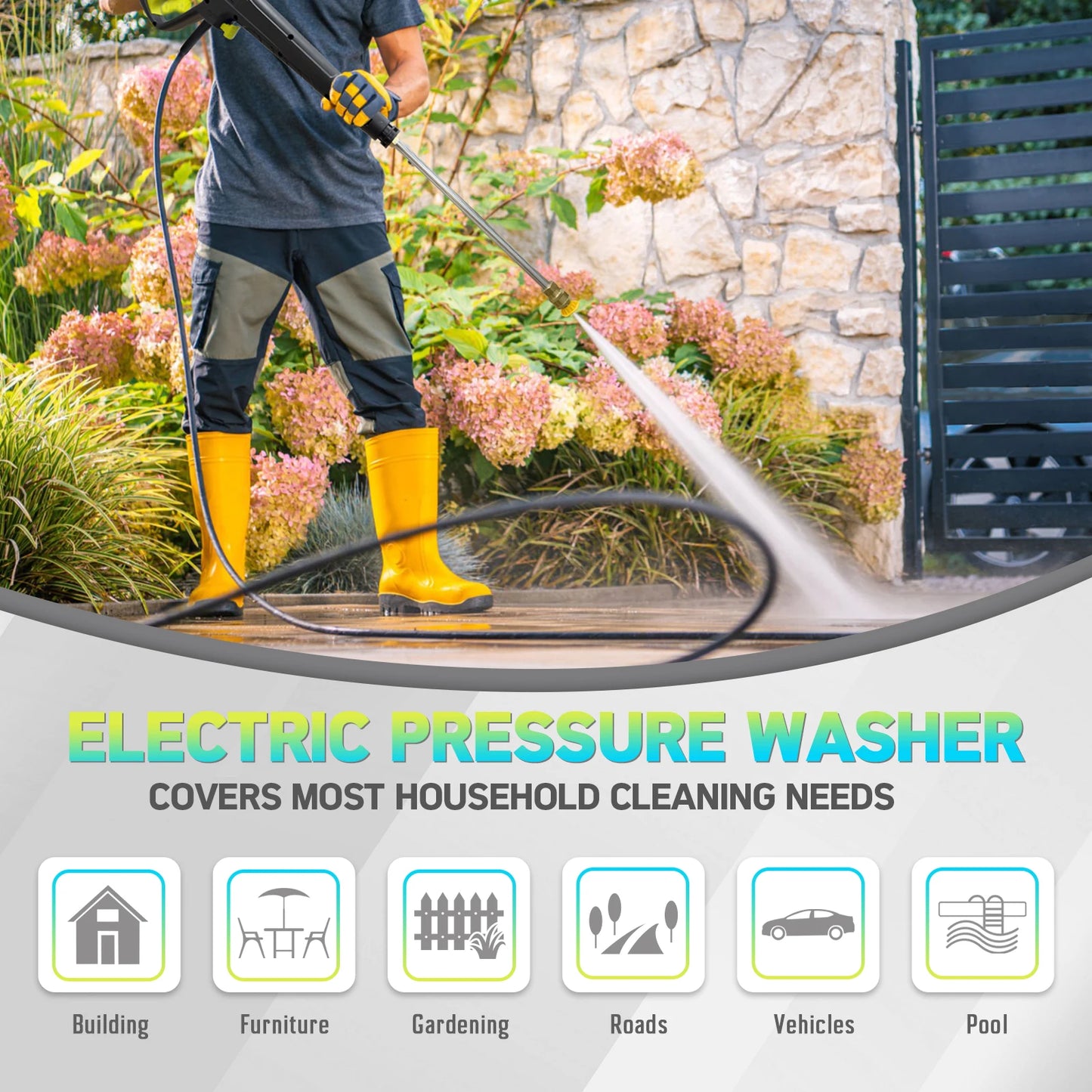 Electric Pressure Washer 5000PSI-Max 3.6GPM Power Washer Touch Screen Adjustable Pressure,4 Nozzles and 500ml Foam Cannon