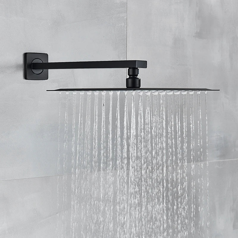 Black Shower Set Wall Mounted Shower Faucet Mixer 8/10/12/16 inch Rainfall Bathroom Shower Tap with Handshower Rotate Bath Spout