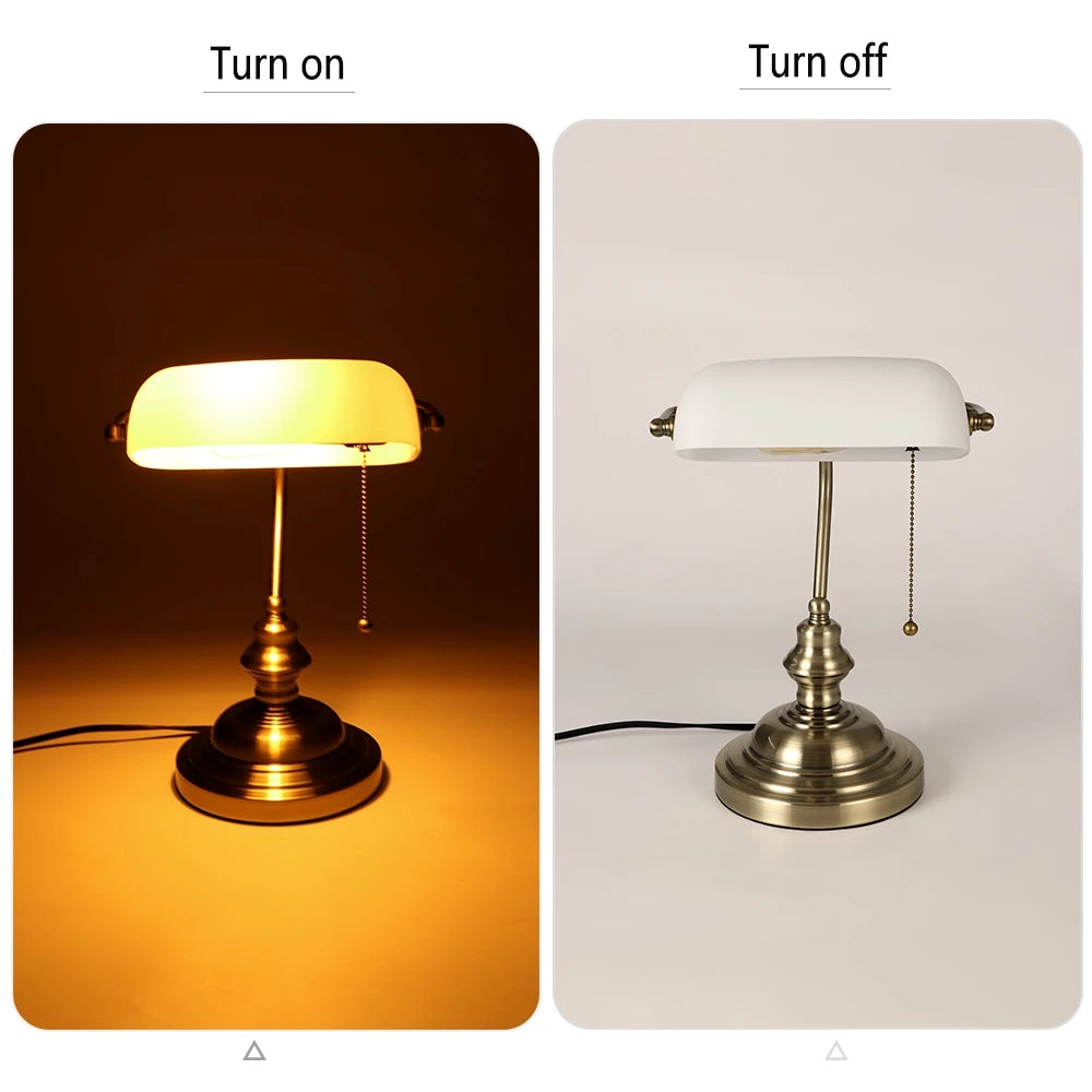 Desk lamp Table Light glass banker‘s lamp zipper switch for bedroom home stuy restaurant library office light night lamp
