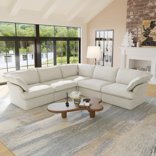 L Shape Corner Sectional Couch  Breathable Linen Cloud Couches Down Fill Convertible Modular Sectional Sofas for Living Room