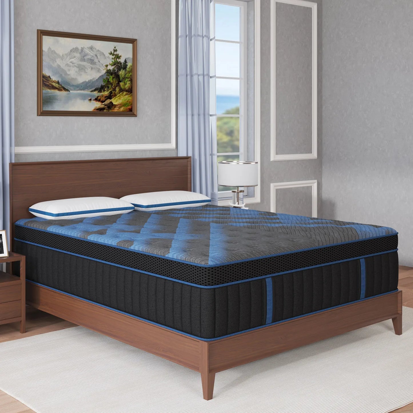 14in King Size Memony Foam Pocket Spring Hybrid Mattress in A Box, Medium Firm Lumbar Support for Home Rooms Hotels