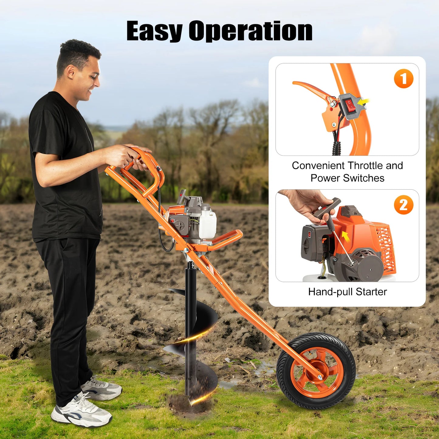 Powerful 2.2kW Digging Machine - High-Speed Engine, Sturdy Build, Efficient Drilling, Ideal for Agriculture & Forestry