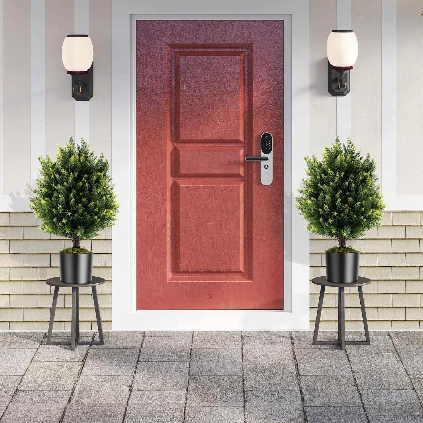 2 Pack 24" Artificial Cypress Topiary Ball Tree Set w/ Ground Spike Decoration
