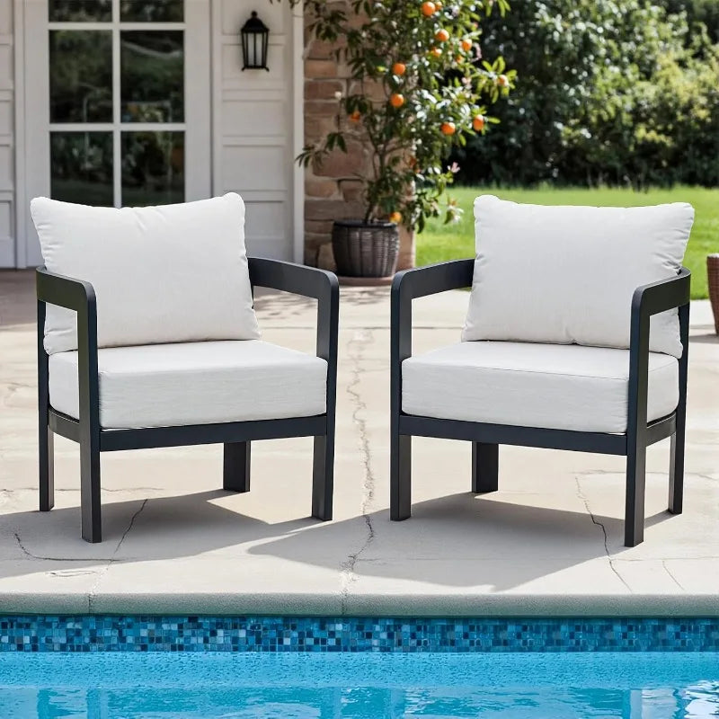 Outdoor Furniture Set, 2Pcs Patio Armchairs, Metal Modern Outside Furniture with 6'' Thick Cushions, Outdoor Conversation Set