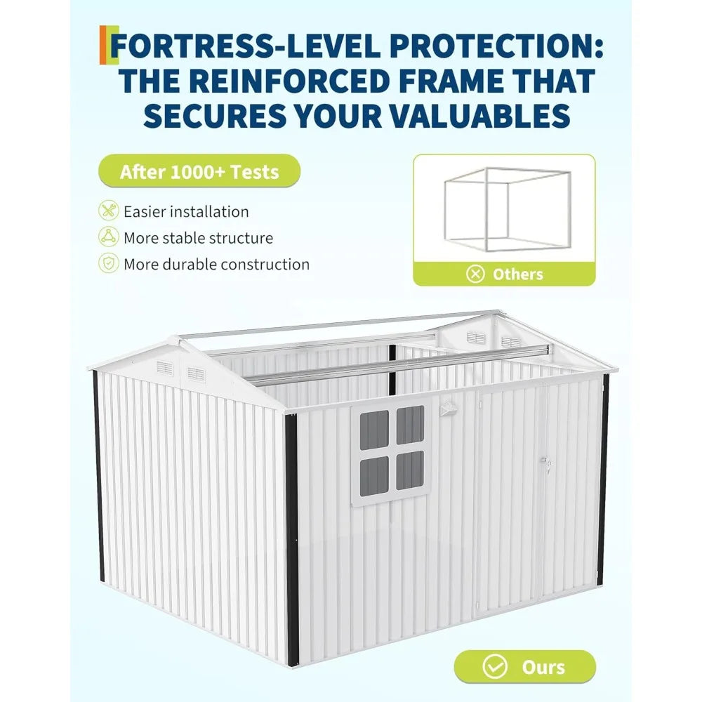 6x8 Ft Metal Outdoor Storage Shed Garden Tool Shelter with Updated Frame Structure Lockable Doors & Windows Ideal Customized Sol