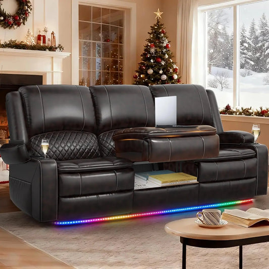3 Seat Recliner Sofa with Console, Armrest, PU Leather, Cup Holders, USB Ports, Living Room/RV, Customized