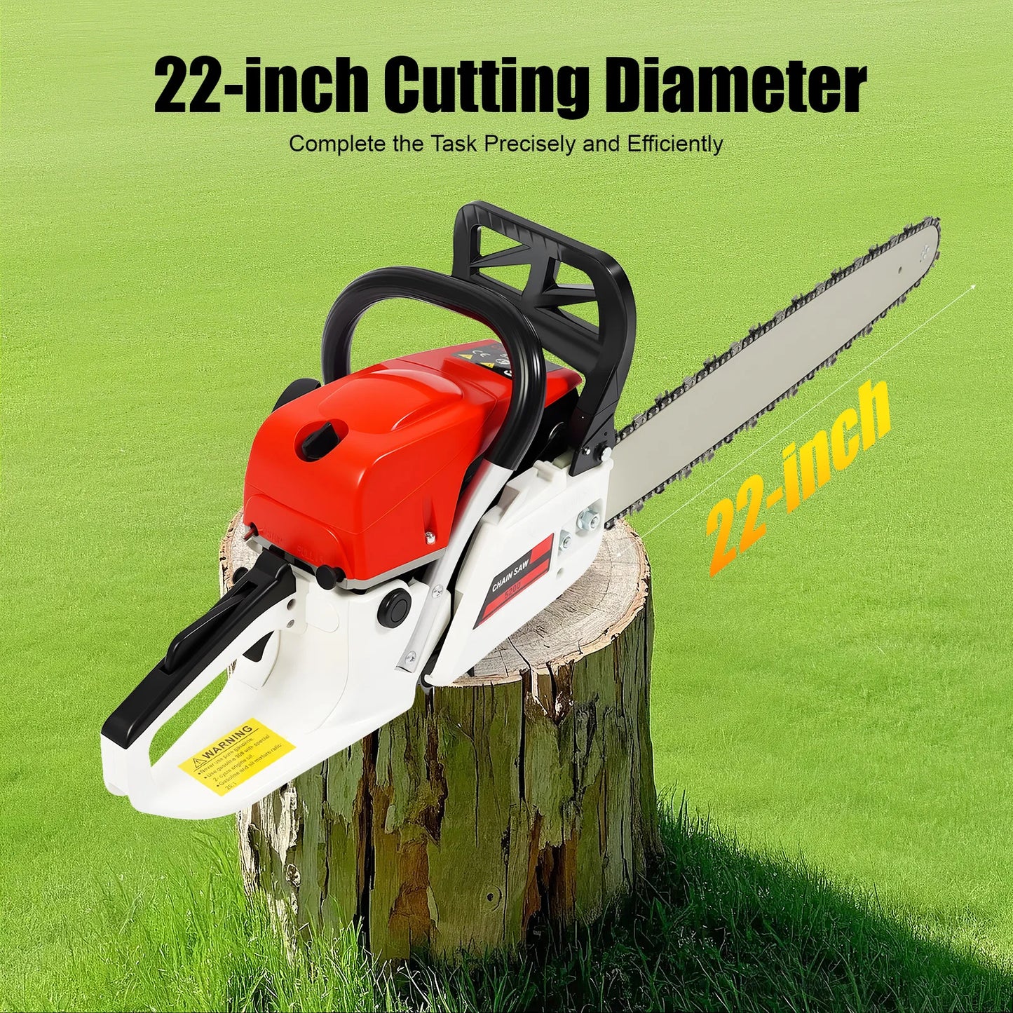 22 Inch 52CC Gasoline Chainsaw 2000W 2-Stroke Engine Gas Powered Chain Saw Handheld Tree Pruning Wood Cutting Tool Set 7500Rpm