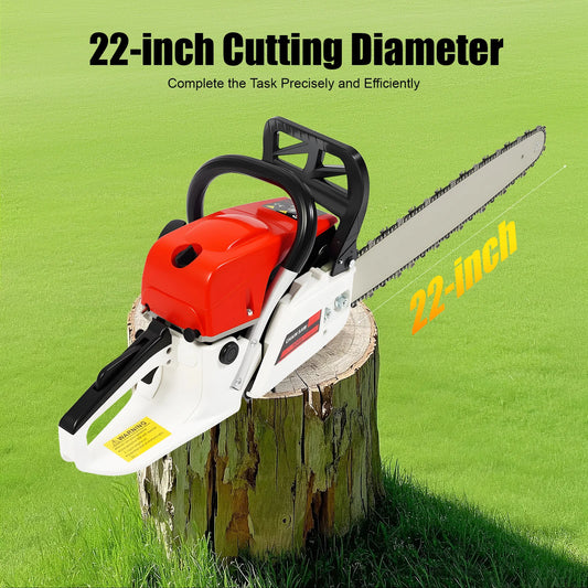 22 Inch 52CC Gasoline Chainsaw 2000W 2-Stroke Engine Gas Powered Chain Saw Handheld Tree Pruning Wood Cutting Tool Set 7500Rpm