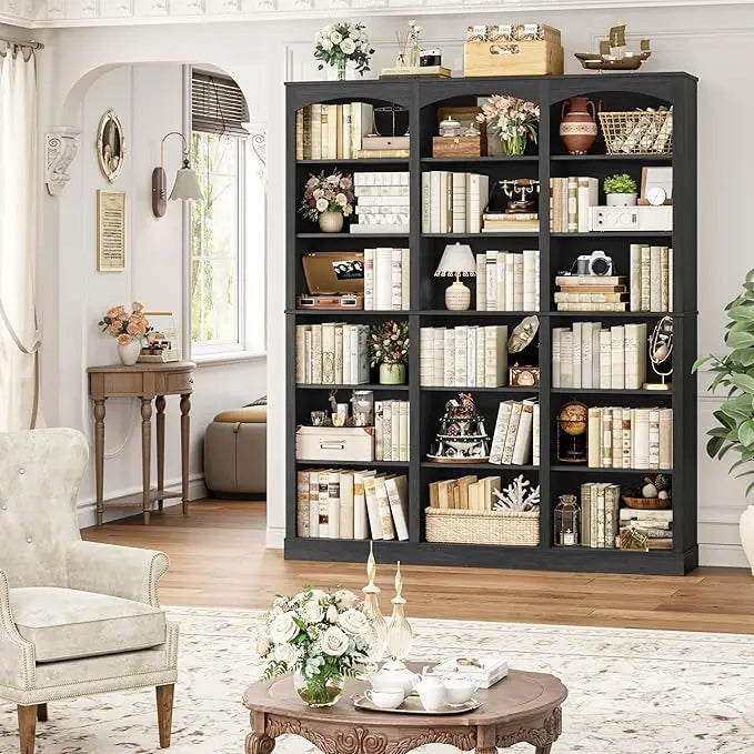 71" Triple Wide Bookshelf, 6 Tier Tall Bookcase with Curved Baffle, 18 Open Shelves for Living Room, Study