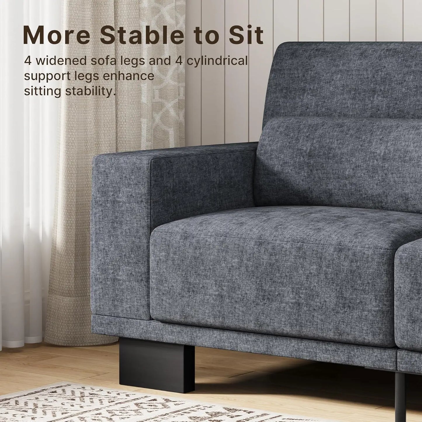 89" Modern 3-Seater Chenille Sofa Wide Armrest Deep Cushion Living Room Bedroom Apartment Dark Grey, Customized