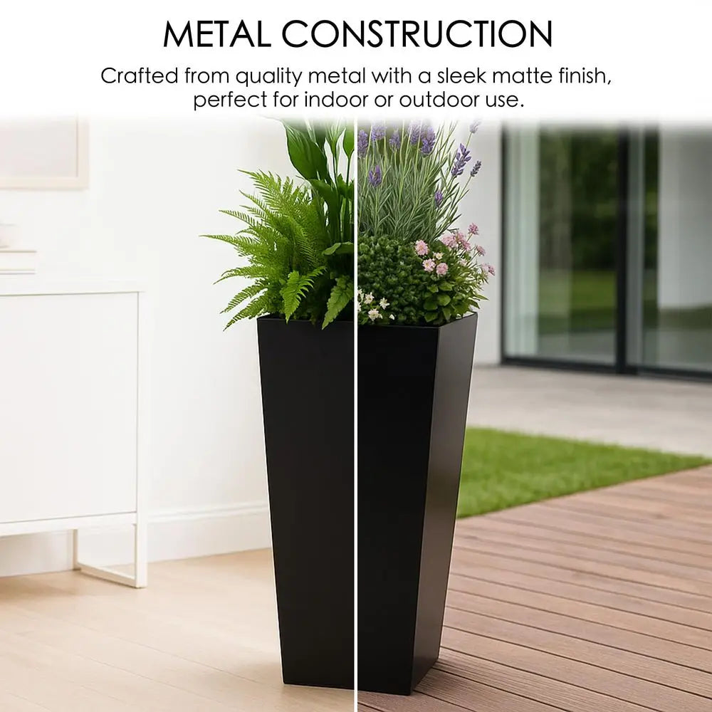 30 Hx15.4 Lx15.4 W Tall Taper Black Metal Planter Flower Plant Pot Indoor Outdoor Planters Steel Flower Pot AllWeather Use  -HOT