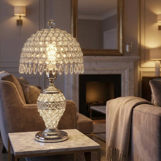 Luxury Crystal Table Light for Home Decor Living Room Bedroom Modern E27 Lamp with Hanging Crystal Drops Sparkle