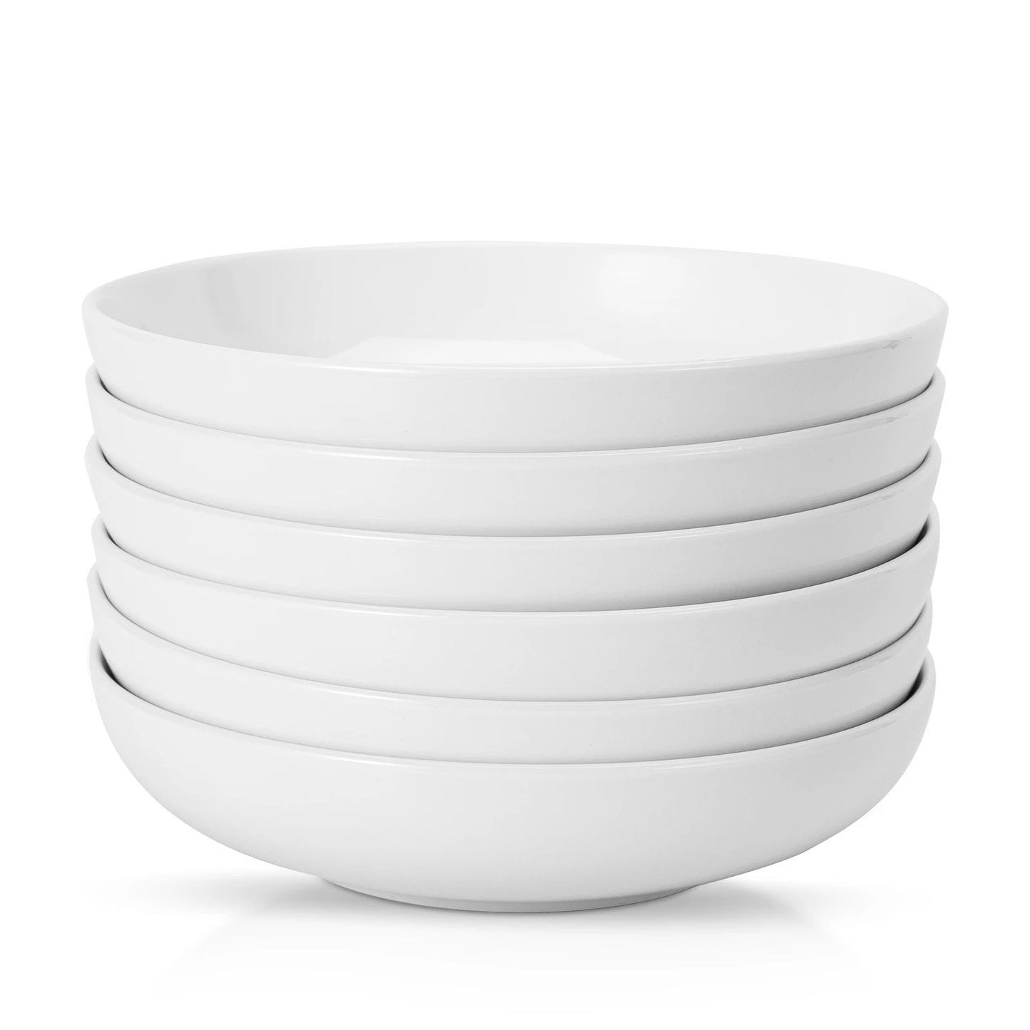 Pasta Bowls, 6 Pack 8 Inch Salad Bowl Set, Kitchen Porcelain Pasta Plates, Large Ceramic Shallow Bowls for Serving Dinner Noodle