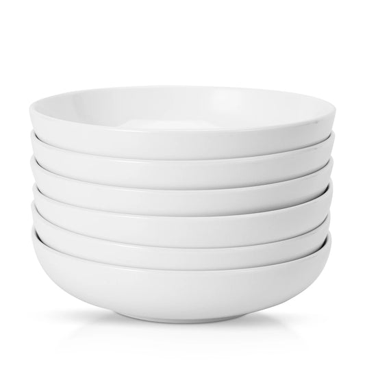 Pasta Bowls, 6 Pack 8 Inch Salad Bowl Set, Kitchen Porcelain Pasta Plates, Large Ceramic Shallow Bowls for Serving Dinner Noodle